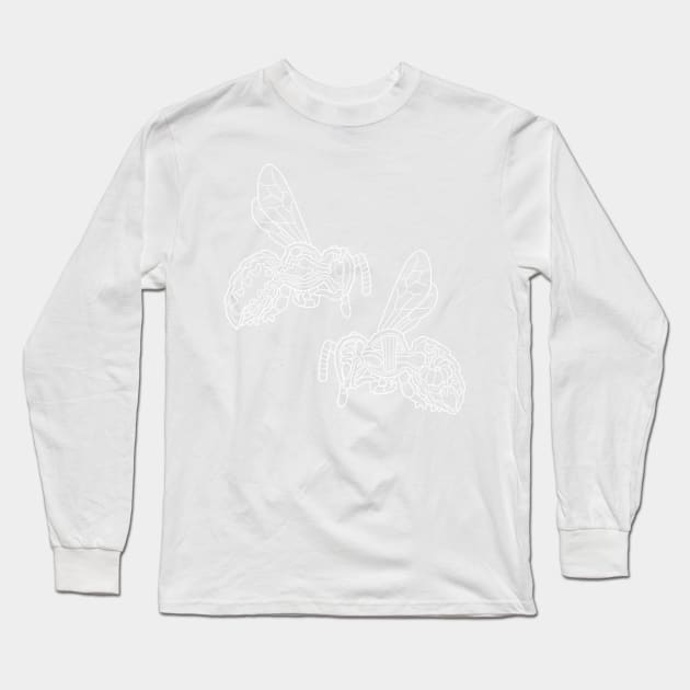 White Line Drawing of Honey Bee Anatomy Illustration Long Sleeve T-Shirt by taylorcustom